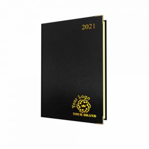 Deluxe FineGrain Quarto Desk Diary Black - Cream Paper - Week to View