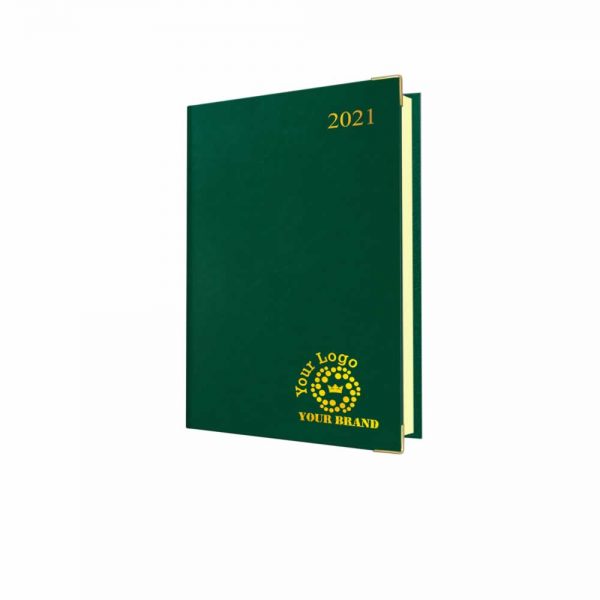 Deluxe FineGrain A5 Desk Diary Green - Cream Paper - Day per Page