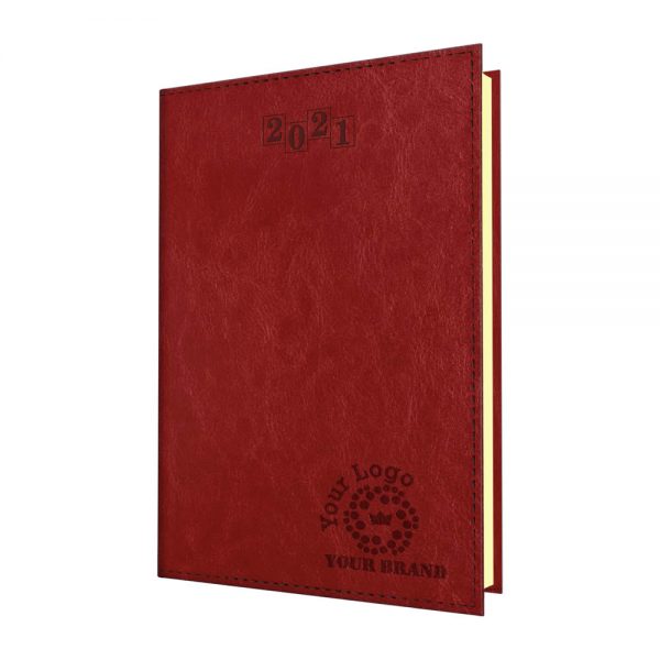 TopGrain Quarto Desk Diary Red - Cream Paper - Week to View